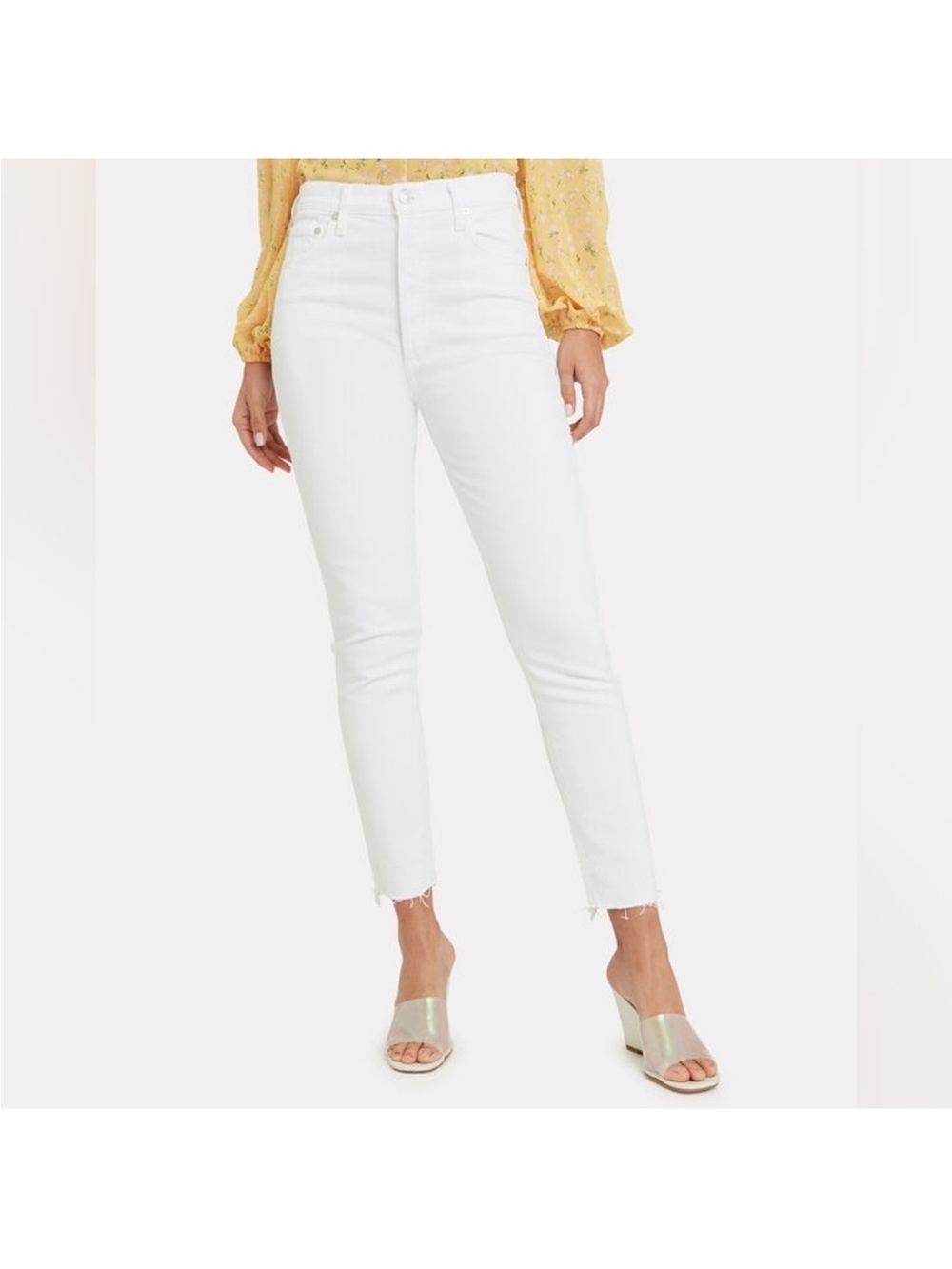 Agolde Nico High Waisted White Raw Hem Frayed Ankle Jeans Straight Leg Size 26